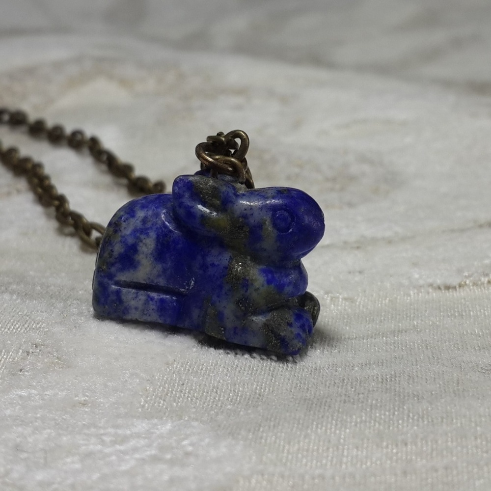 Rough Stone Carved Rabbit Necklace